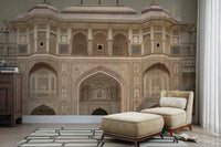 A peaceful wall mural with an elegant, culturally-inspired design.

