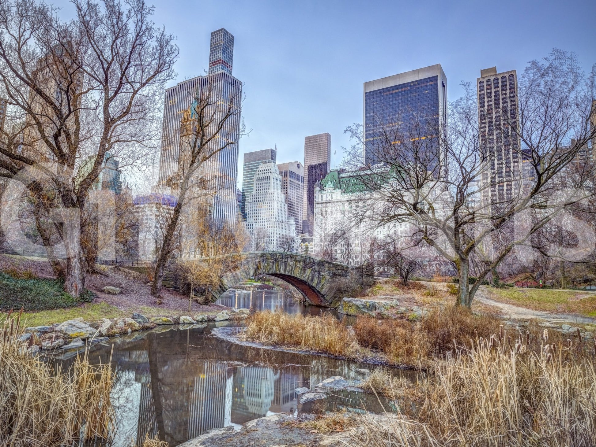 Wallpaper featuring Gapstow Bridge and NYC skyline

