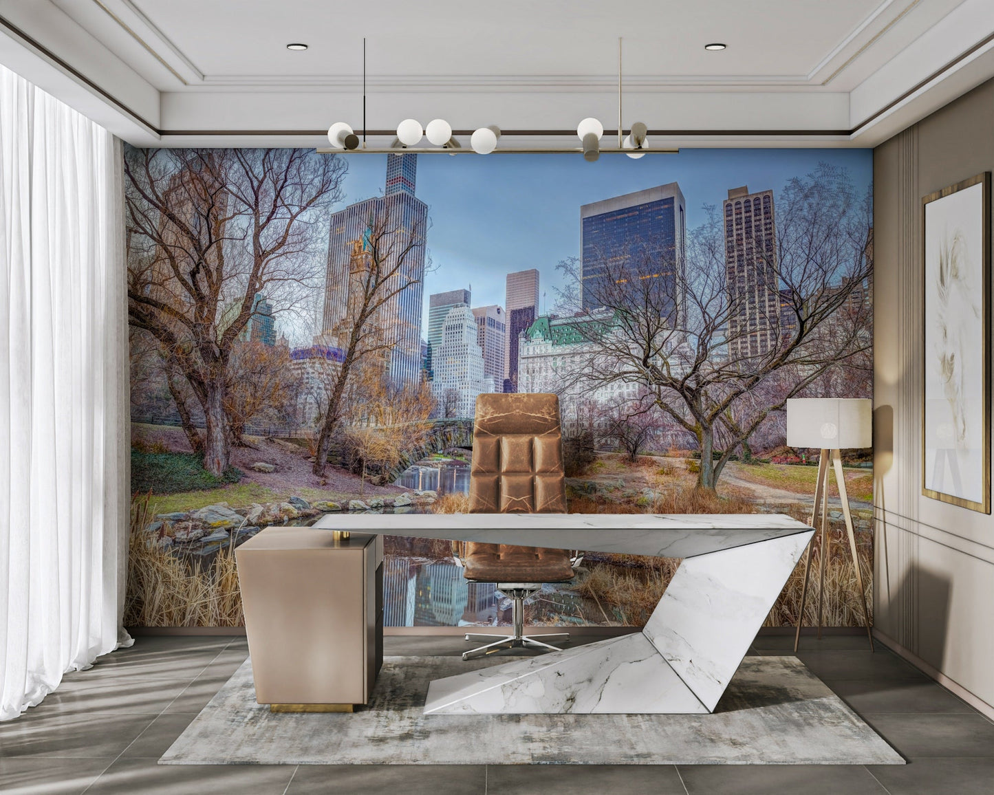 Urban nature mural with Gapstow Bridge

