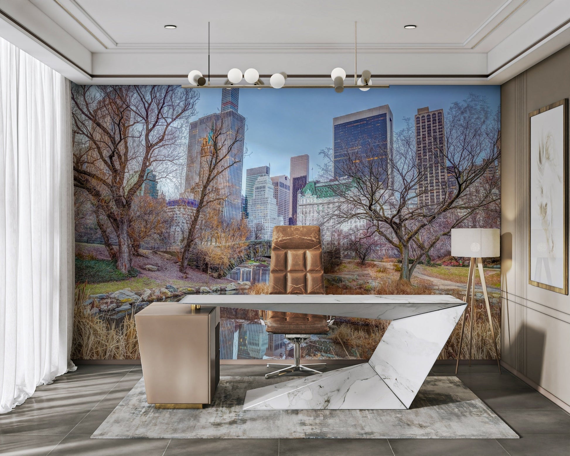 Urban nature mural with Gapstow Bridge

