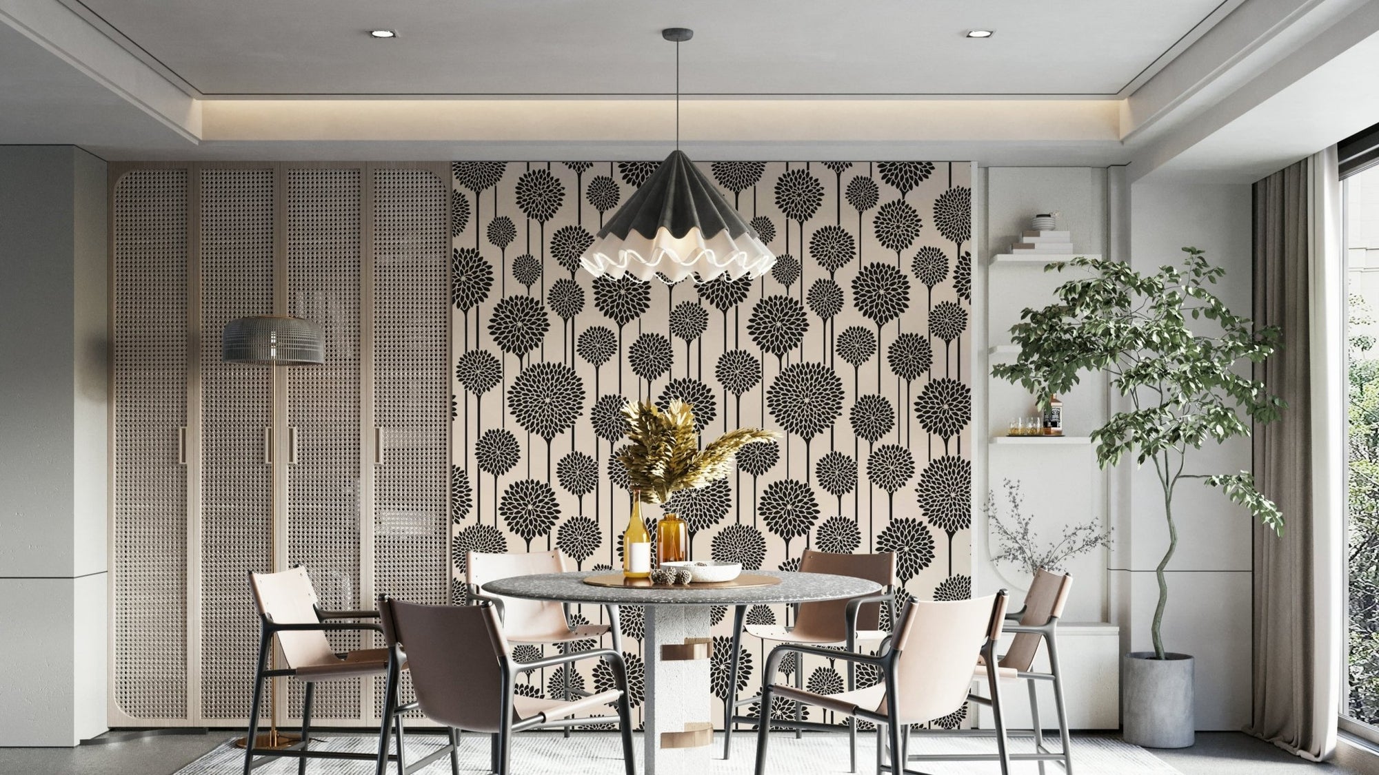 Minimalist floral wall mural in black GD2851
