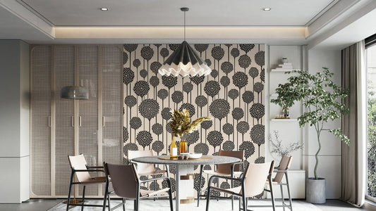 Minimalist floral wall mural in black
