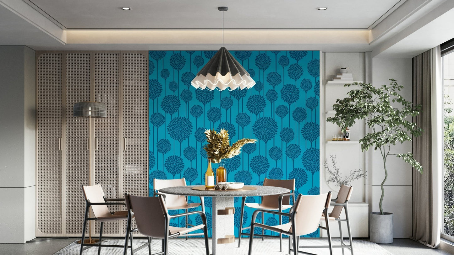 Vintage Scandi mural wallpaper in deep blue
