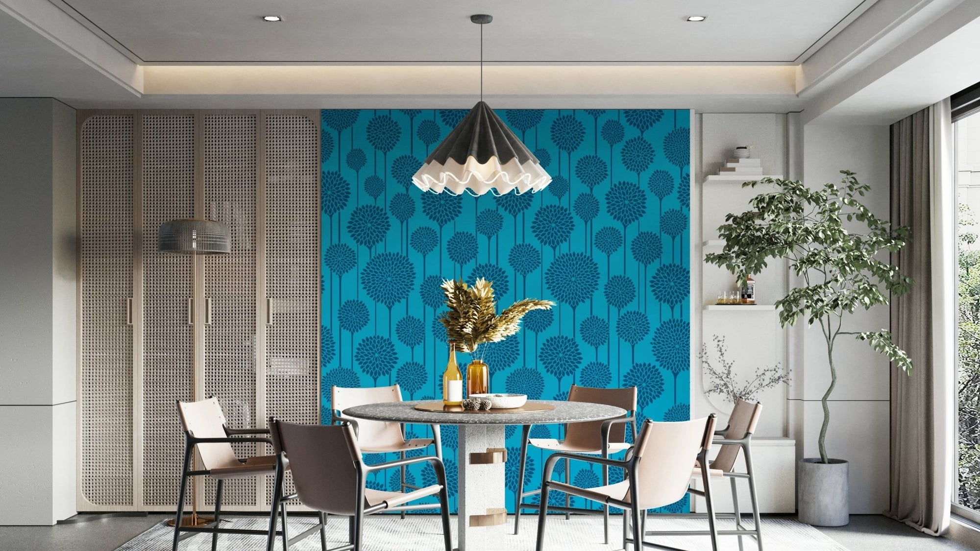 Vintage Scandi mural wallpaper in deep blue GD2850
