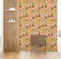 Birds and flowers wallpaper with charming natural theme

