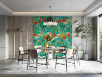 Joyful floral bird wallpaper for summer-inspired decor

