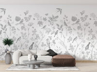 Botanical bird mural with artistic flair
