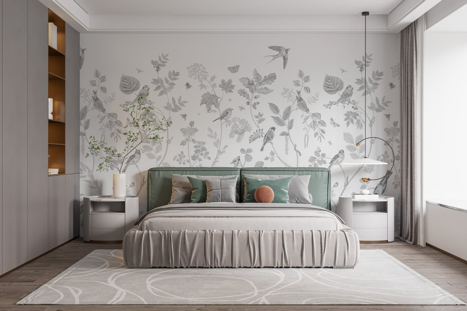 Wildlife-inspired mural with elegant birds