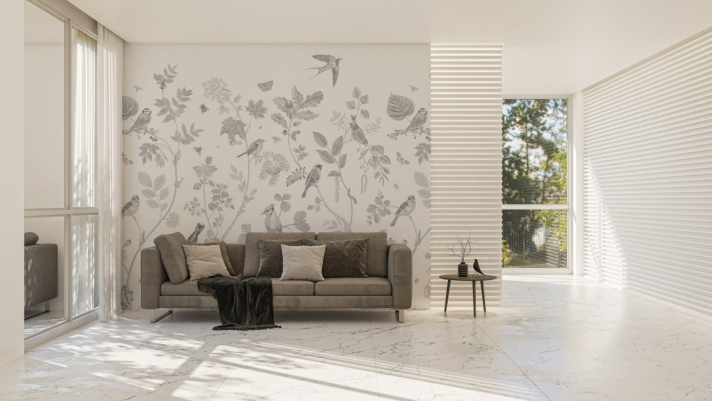Delicate bird wallpaper with natural motifs