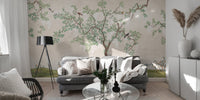 Japanese-themed garden mural featuring birds B170