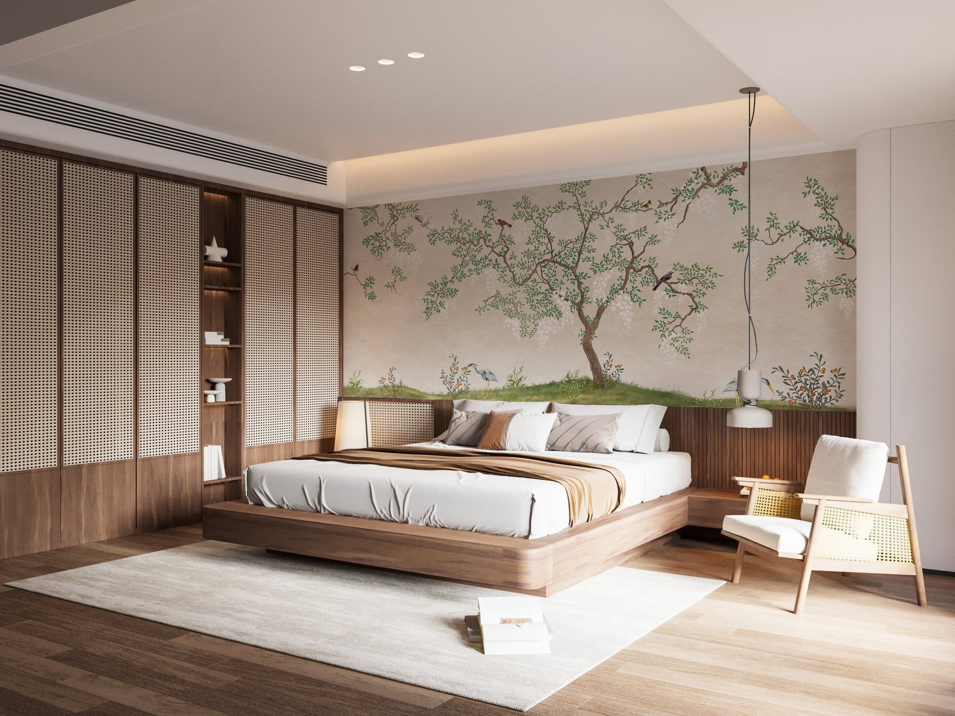 Birds in serene Japanese garden wallpaper B170