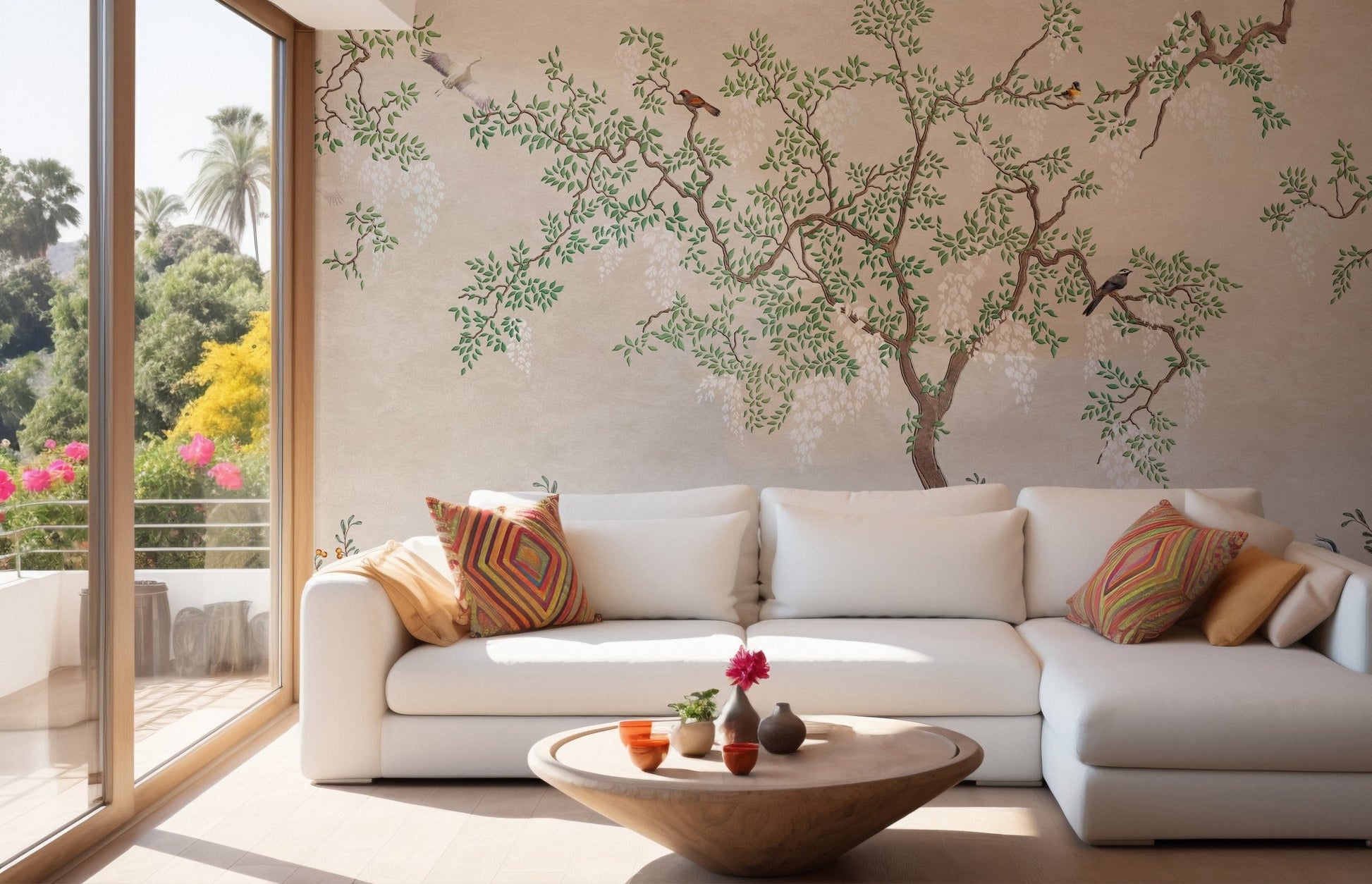 Japanese garden scene with birds wall mural B170