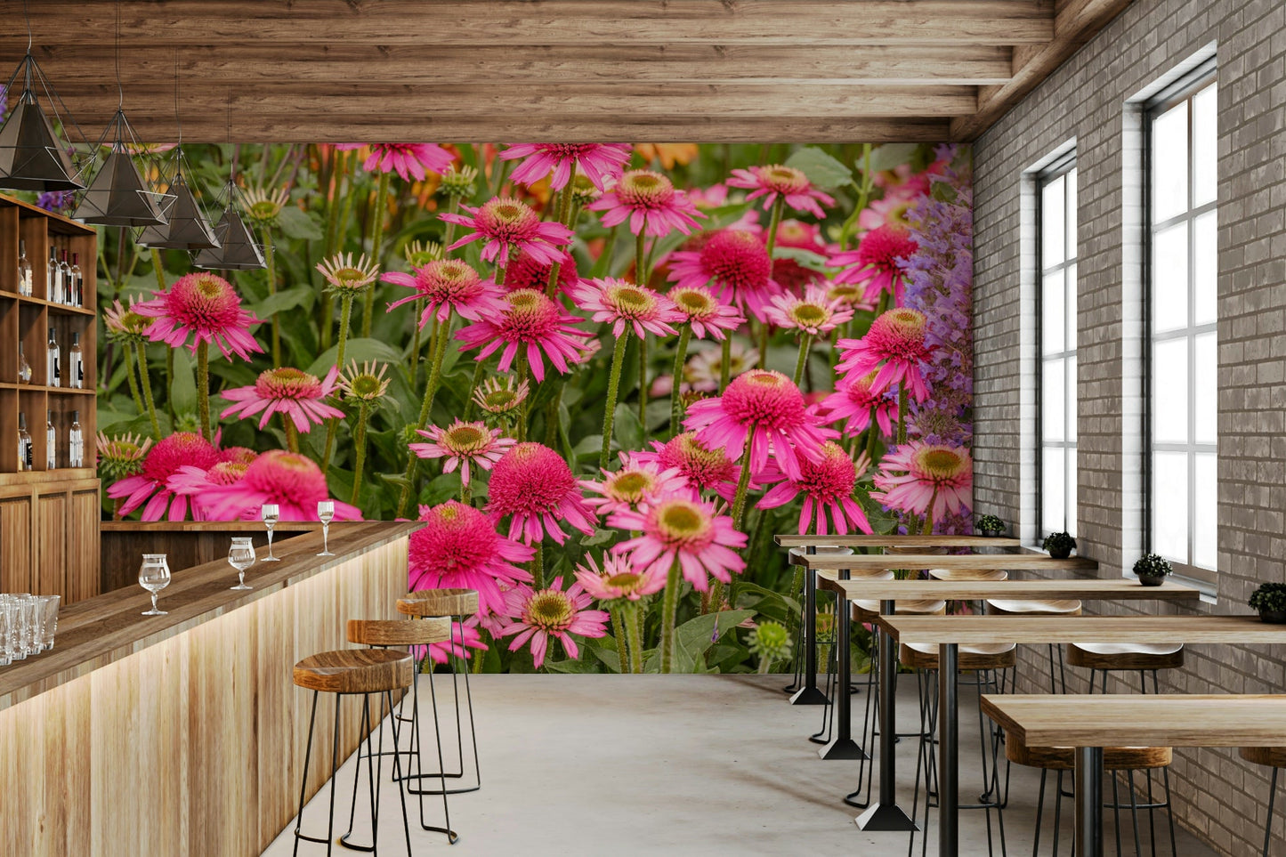 Botanical wall design with soft blooms

