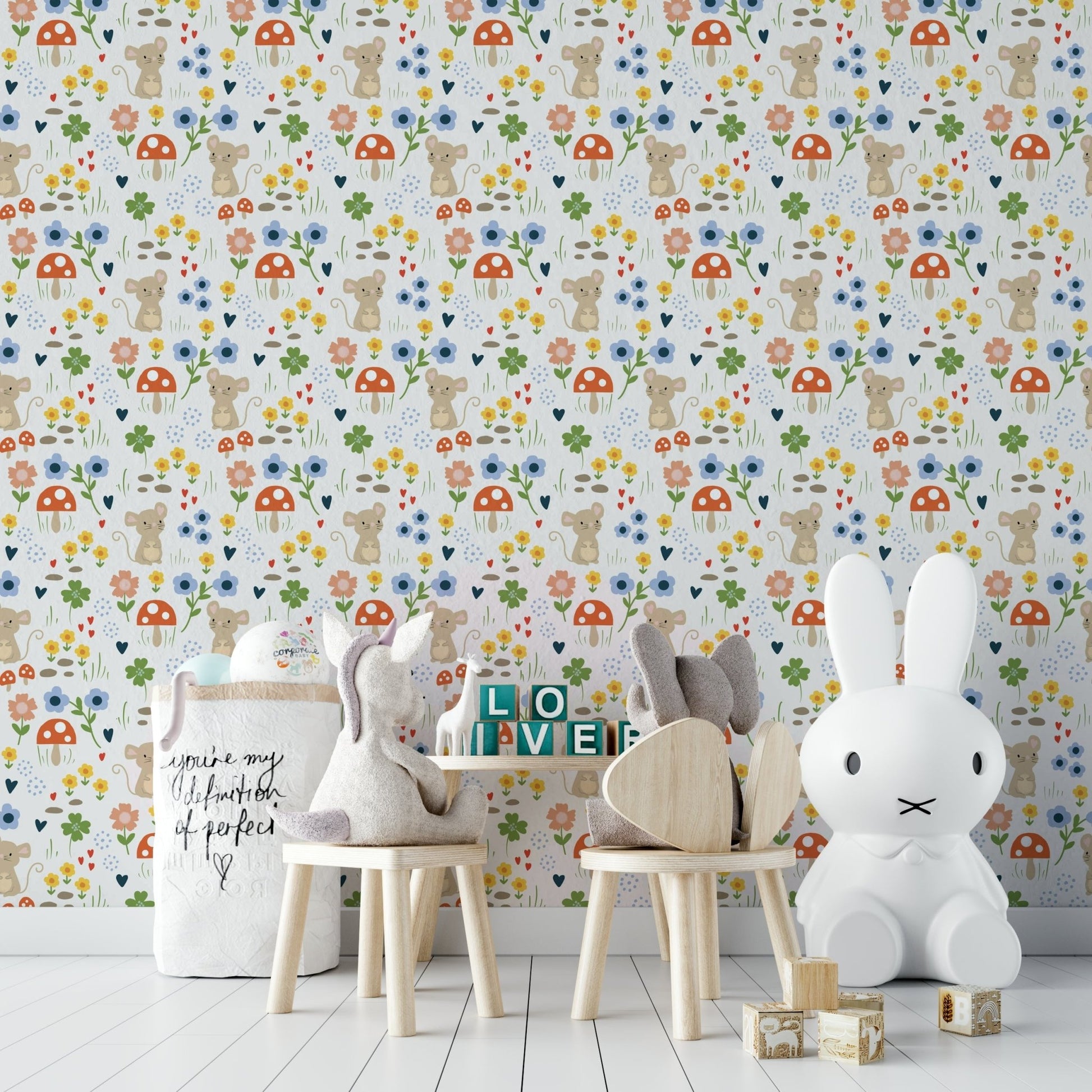 Mouse themed kids room wallpaper

