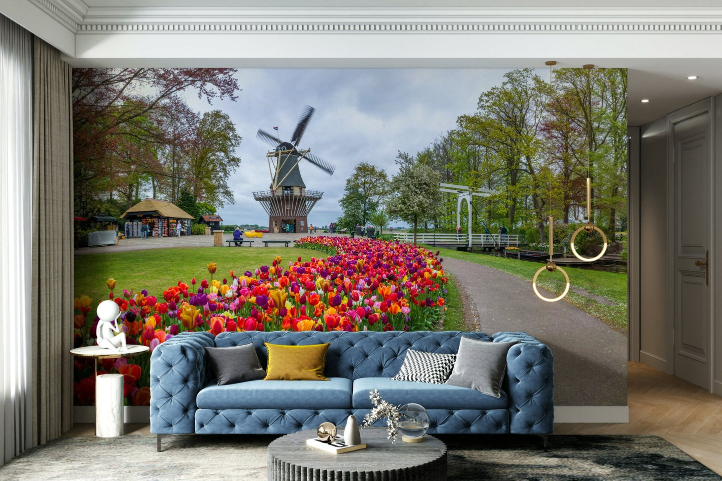 Lush green leaves and vibrant flowers on Garden mural.


