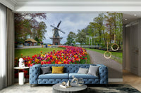 Lush green leaves and vibrant flowers on Garden mural.

