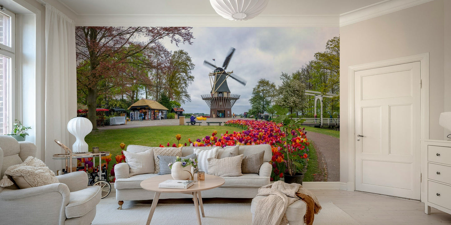 Lush garden mural with vibrant colors for walls.

