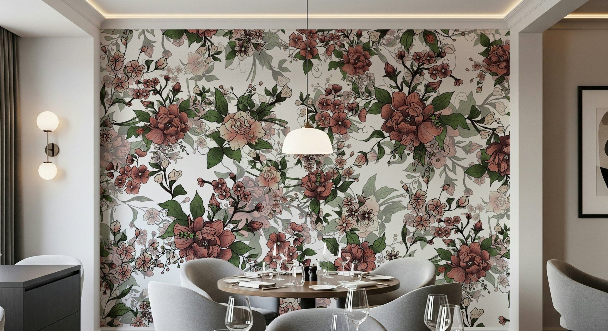 Garden of Flowers and Beetles vintage botanical wall mural.