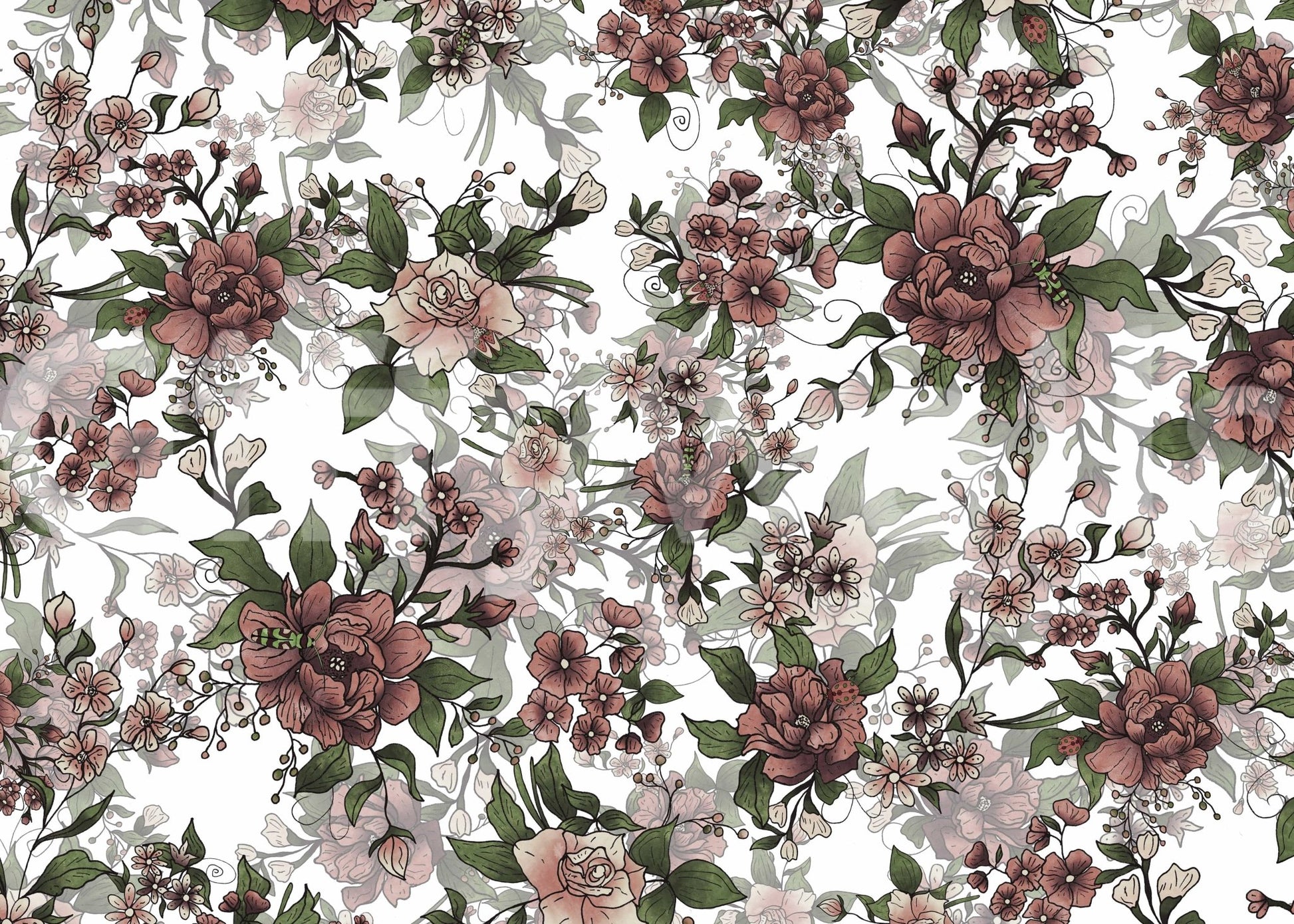 Garden of flowers and beetles Wall Mural