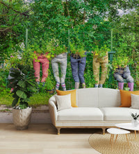 Colorful garden pants mural with greenery

