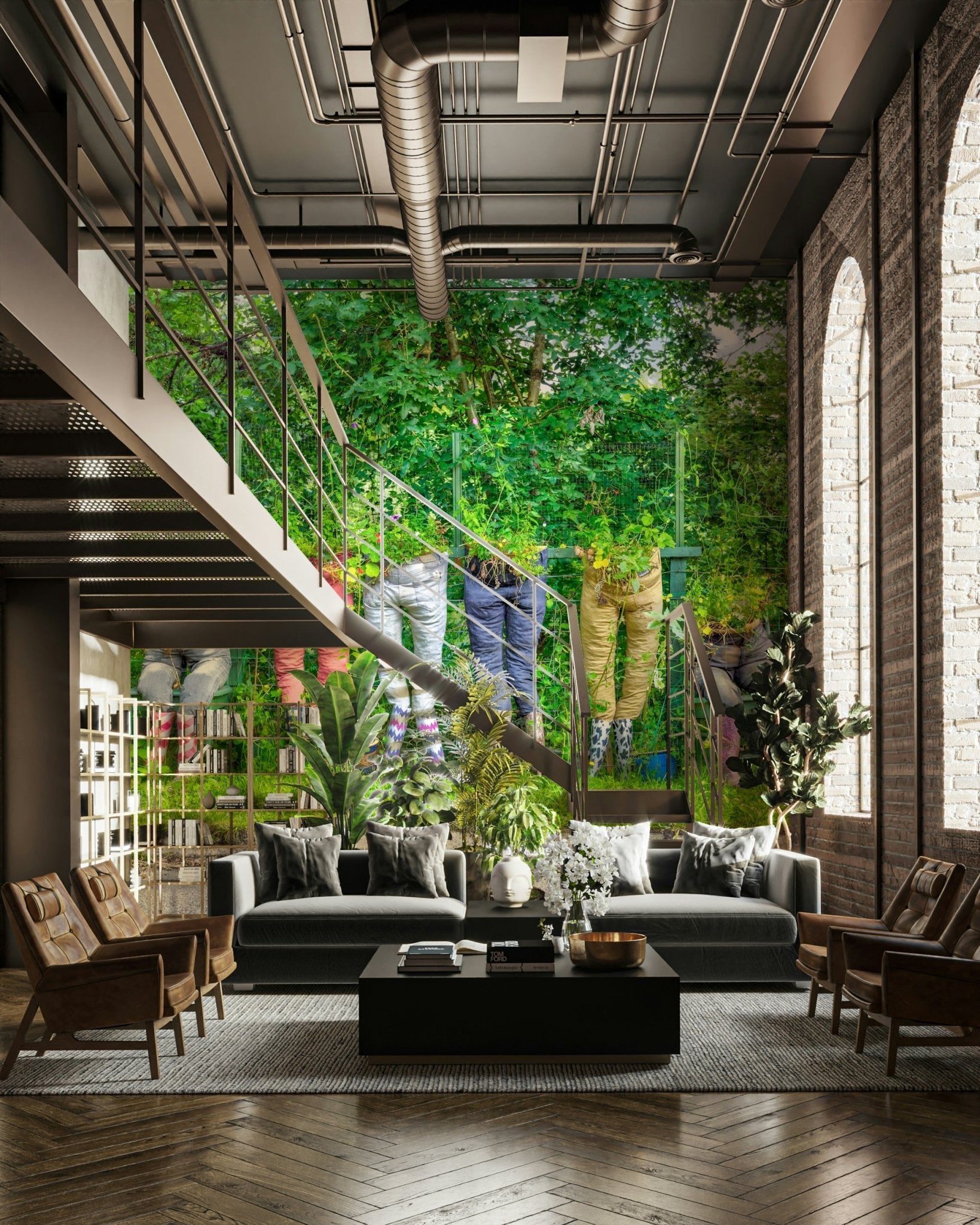 Mural showing garden pants on display wall

