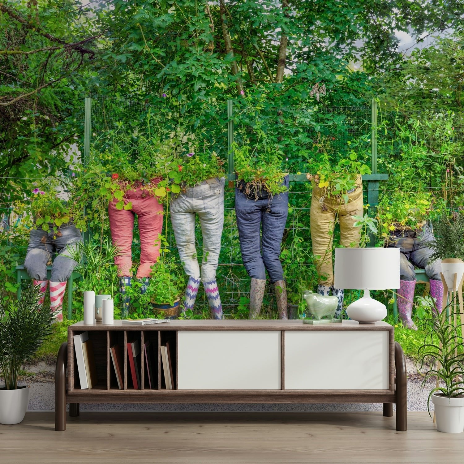 Garden pants wall mural with playful planters

