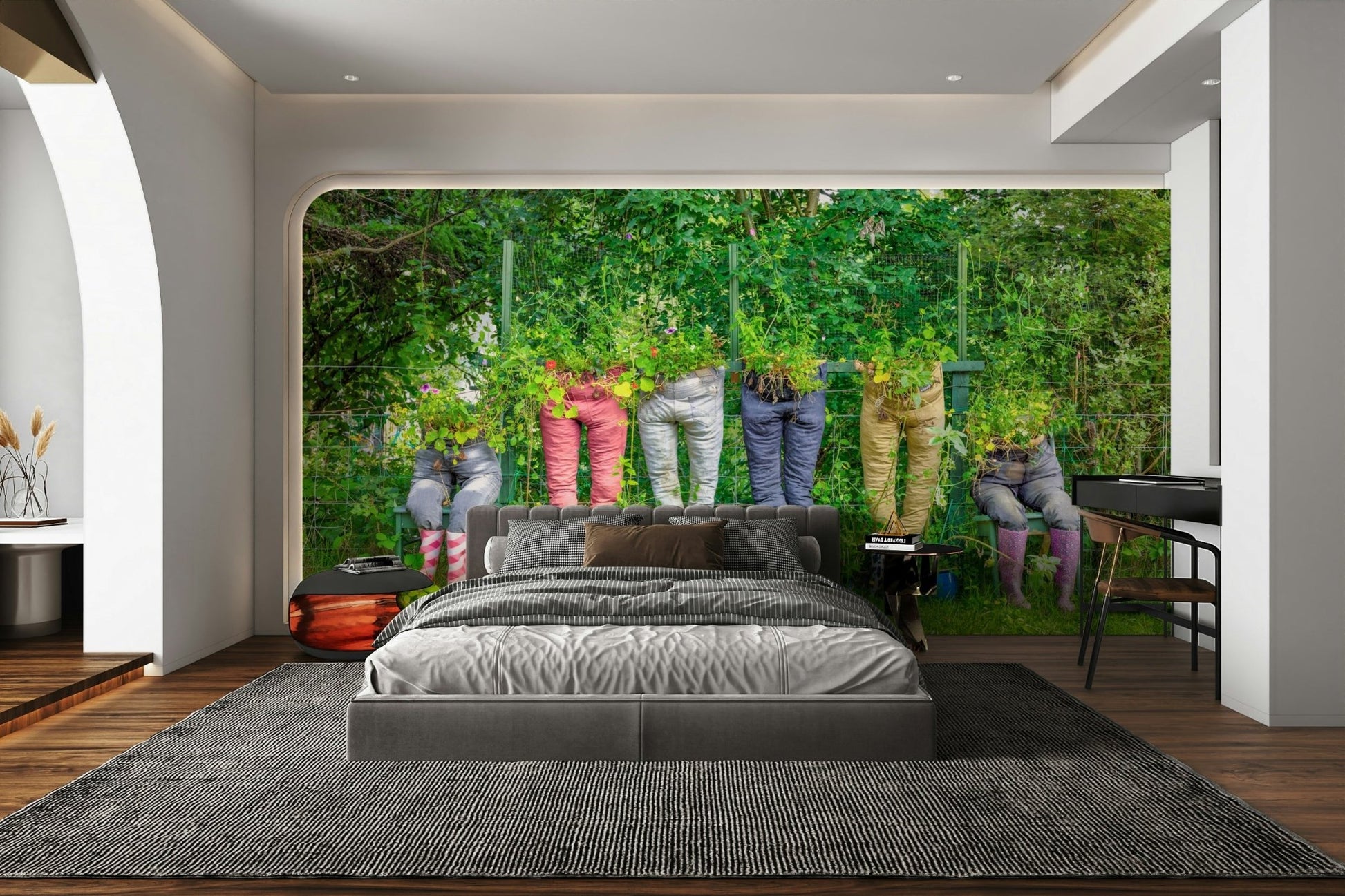 Lighthearted mural with pants and plants

