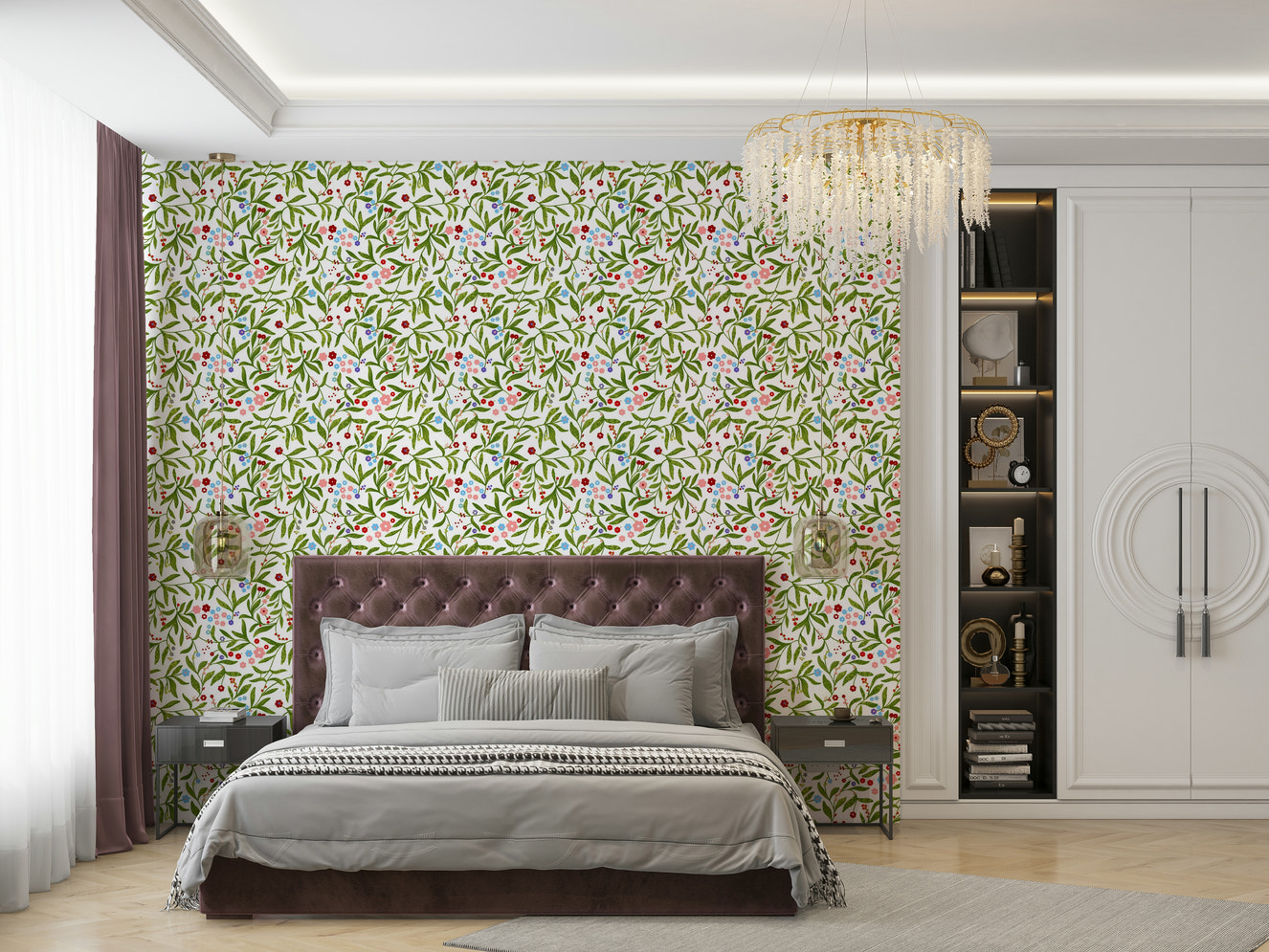A beautiful garden party floral wallpaper mural.

