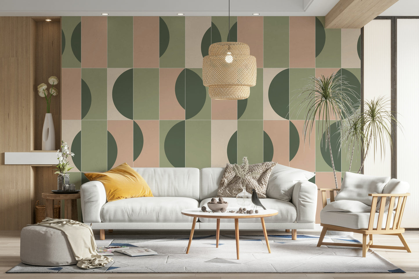 Garden-themed grid mural wallpaper

