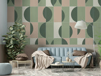 Botanical tile mural wallpaper in soft colors

