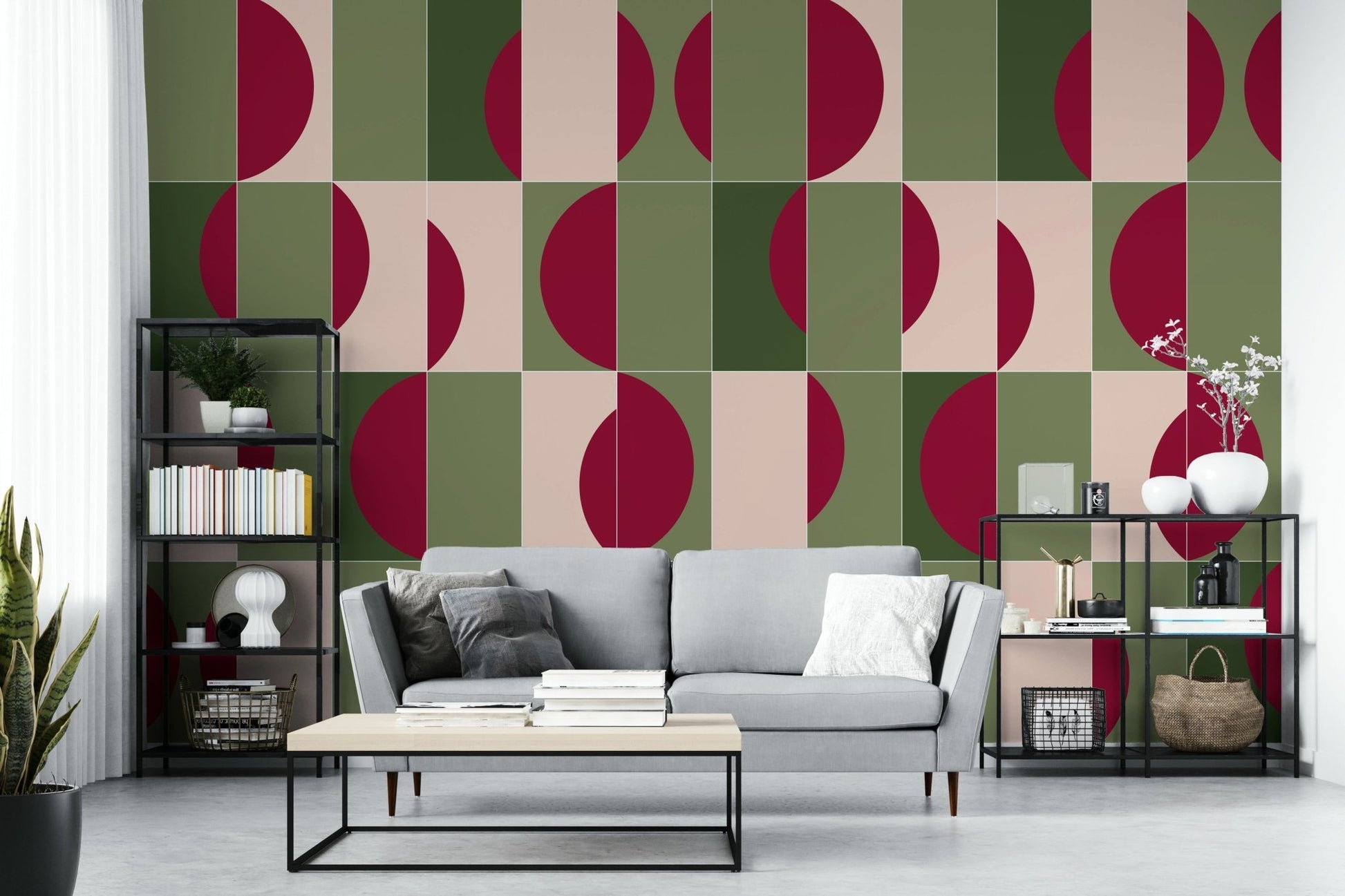 Soft botanical tile wallpaper for interiors

