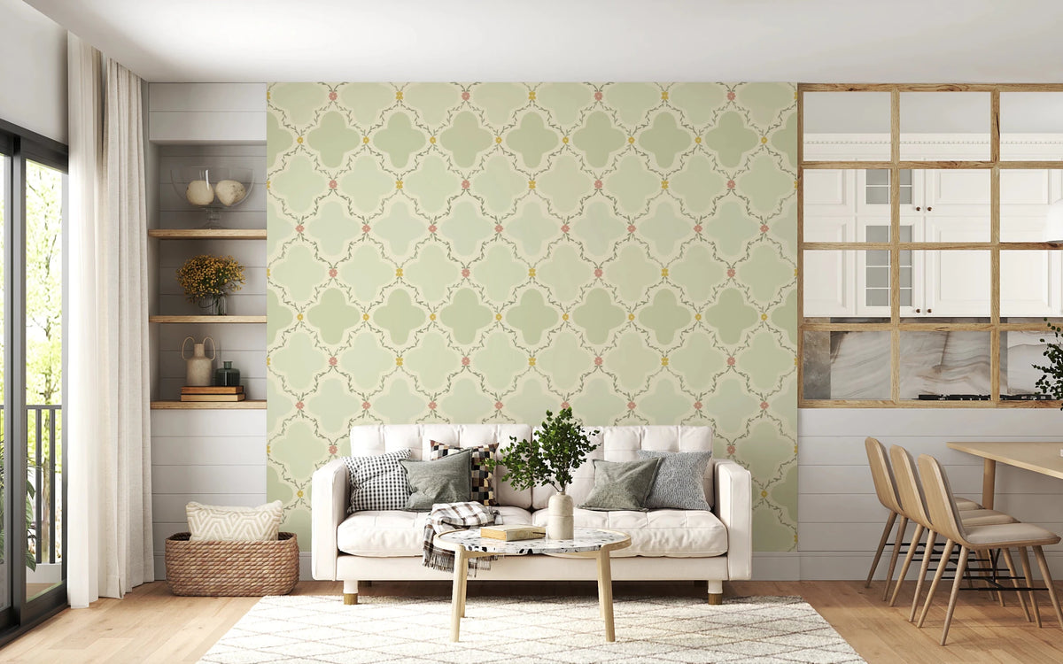 Garden Trelli Wallpaper with Soft Floral Vine Pattern Design