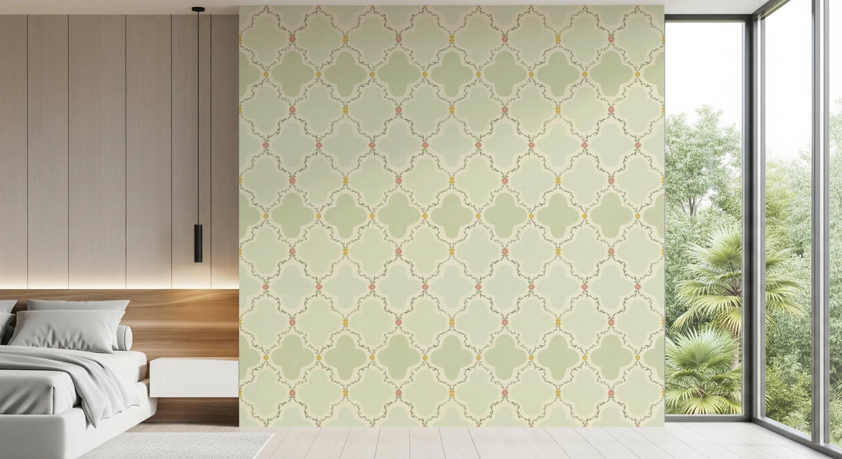 Garden Trelli Wallpaper with Soft Floral Vine Pattern Design