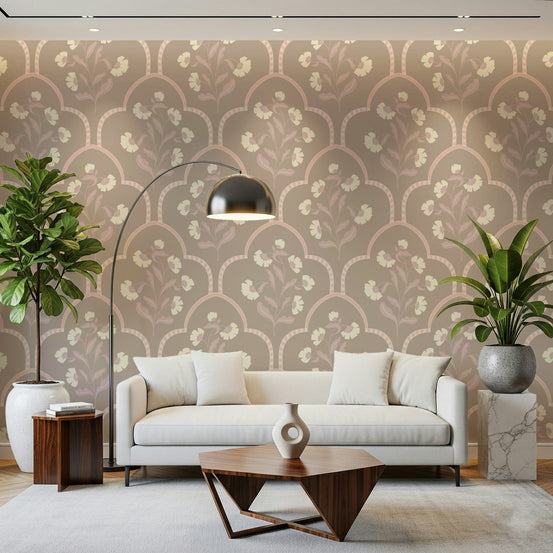 Garden Trellis Wallpaper with climbing vines and slender lattice frames, GD6841