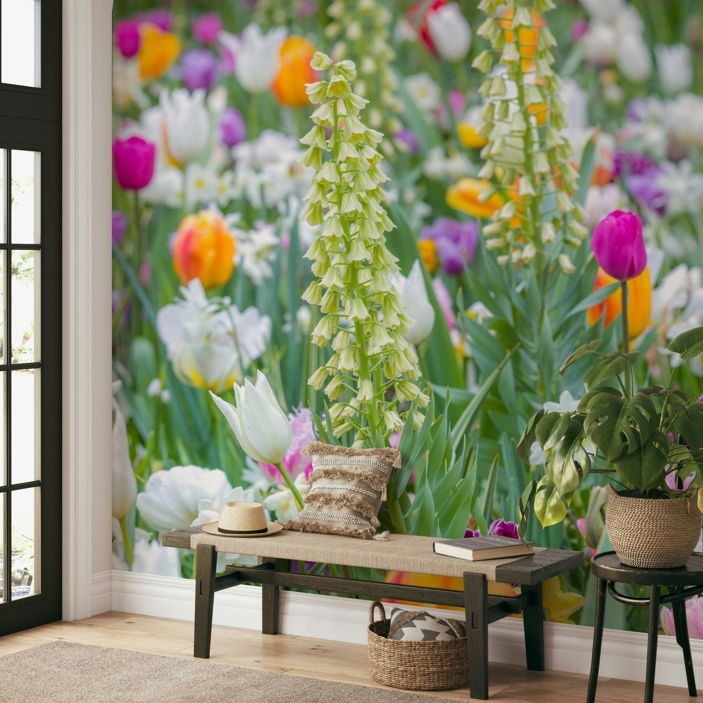 Garden wall mural with pastel tones, GD2447