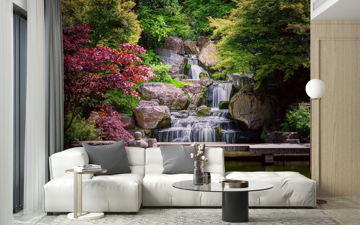 Garden Waterfall Nature Wallpaper Mural - Giffywalls