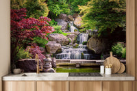 Beautiful garden waterfall nature mural for rooms