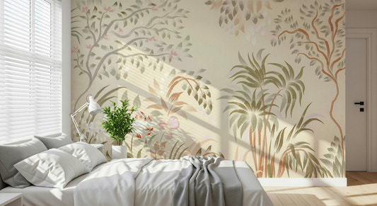 Garden Whispers Wall Mural in a bright, inviting sunroom.