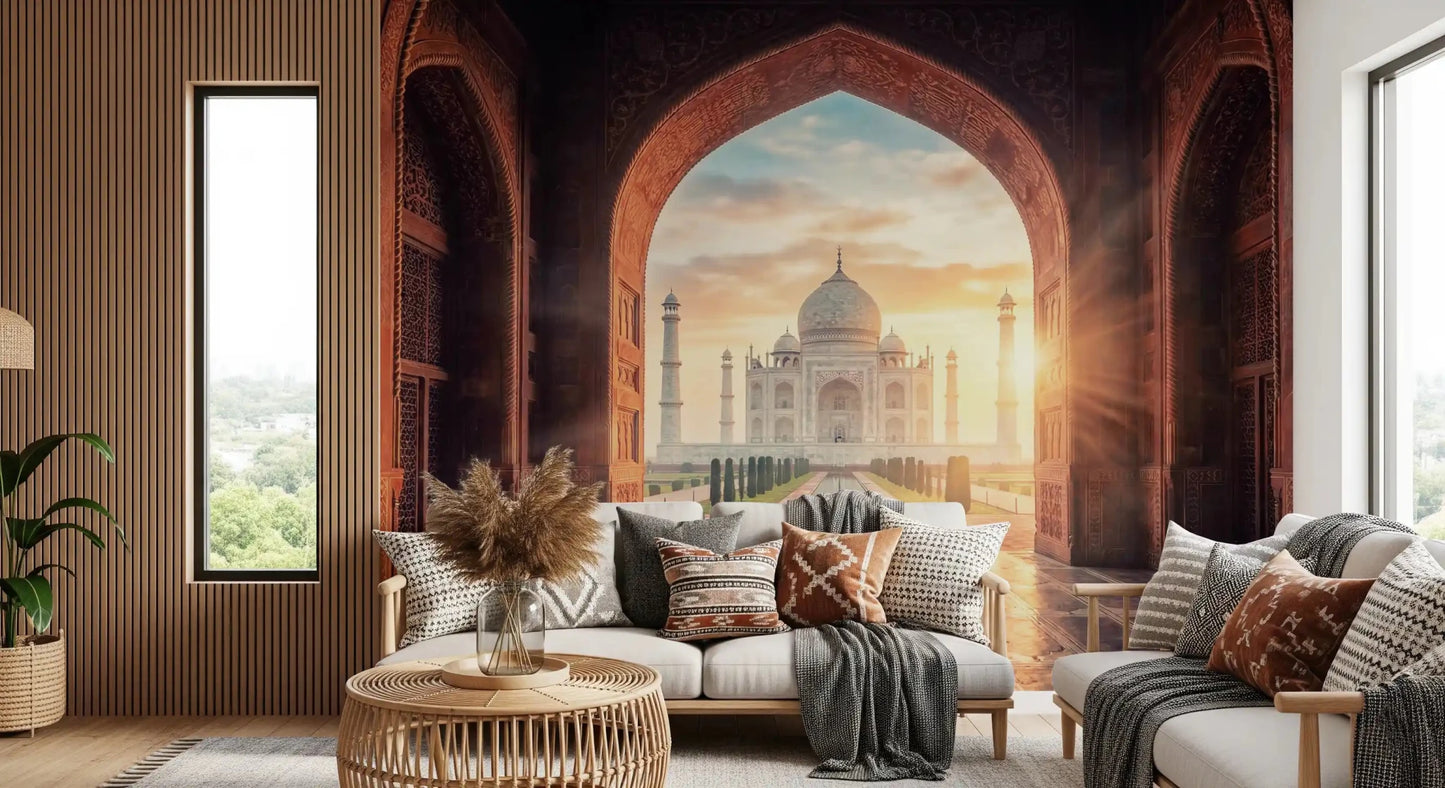 Golden Hour Taj Mahal wall mural in elegant heritage architectural style