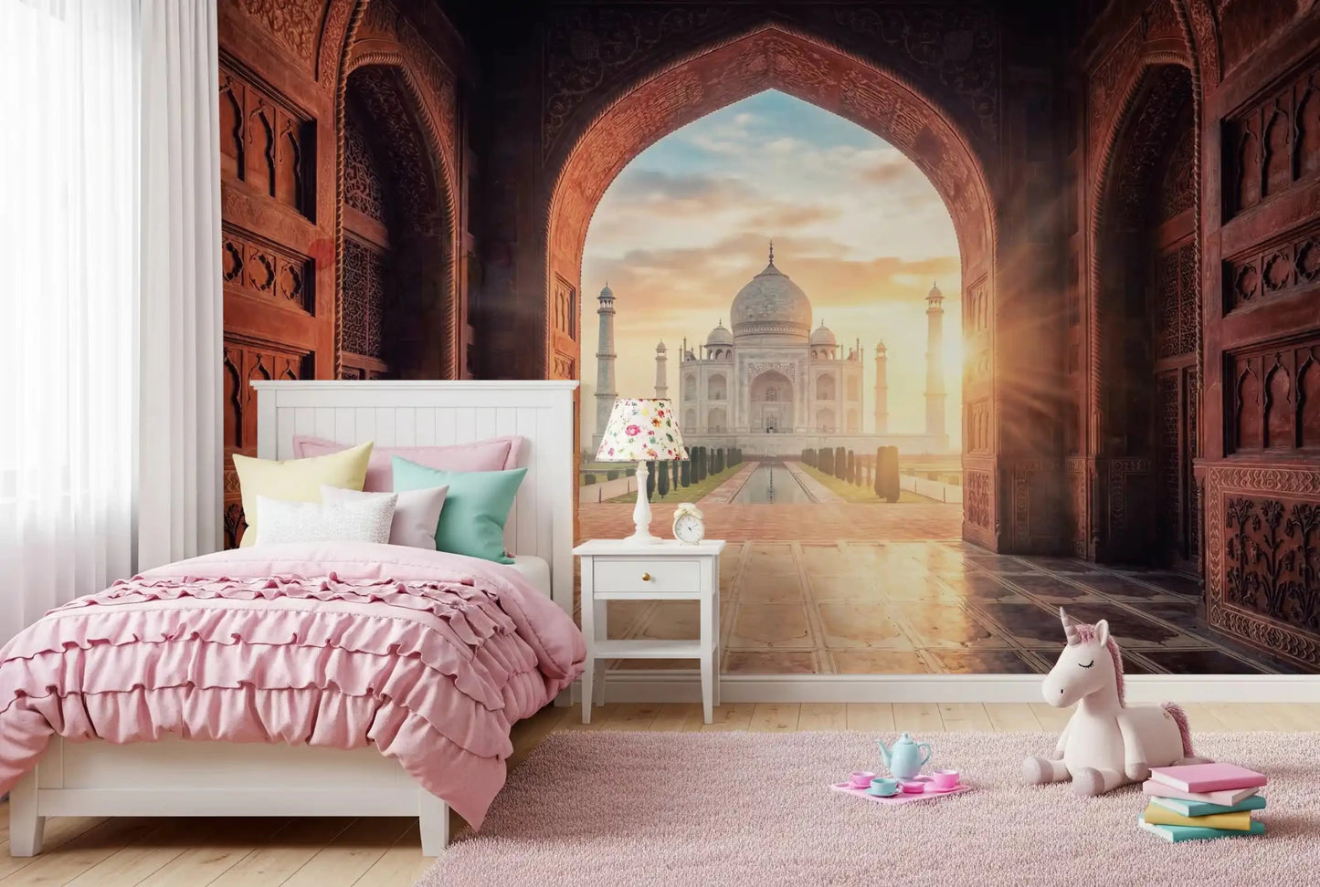 Grandeur Golden Hour wall mural with symmetrical arch and monument axis