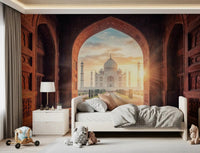 Gateway to Grandeur wall mural featuring Taj Mahal and radiant sunlight