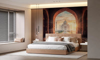 Bedroom Gateway Taj Mahal wall mural with glowing arch and heritage view