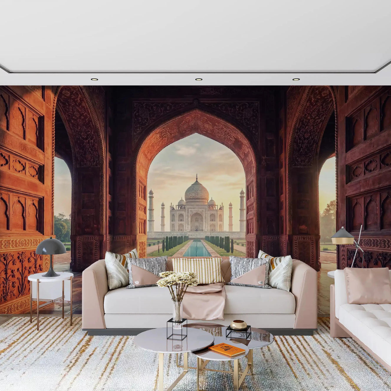 Living room Gateway to Grandeur wall mural with carved arch monument view