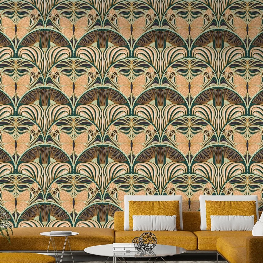 Art Deco fan and butterfly mural
