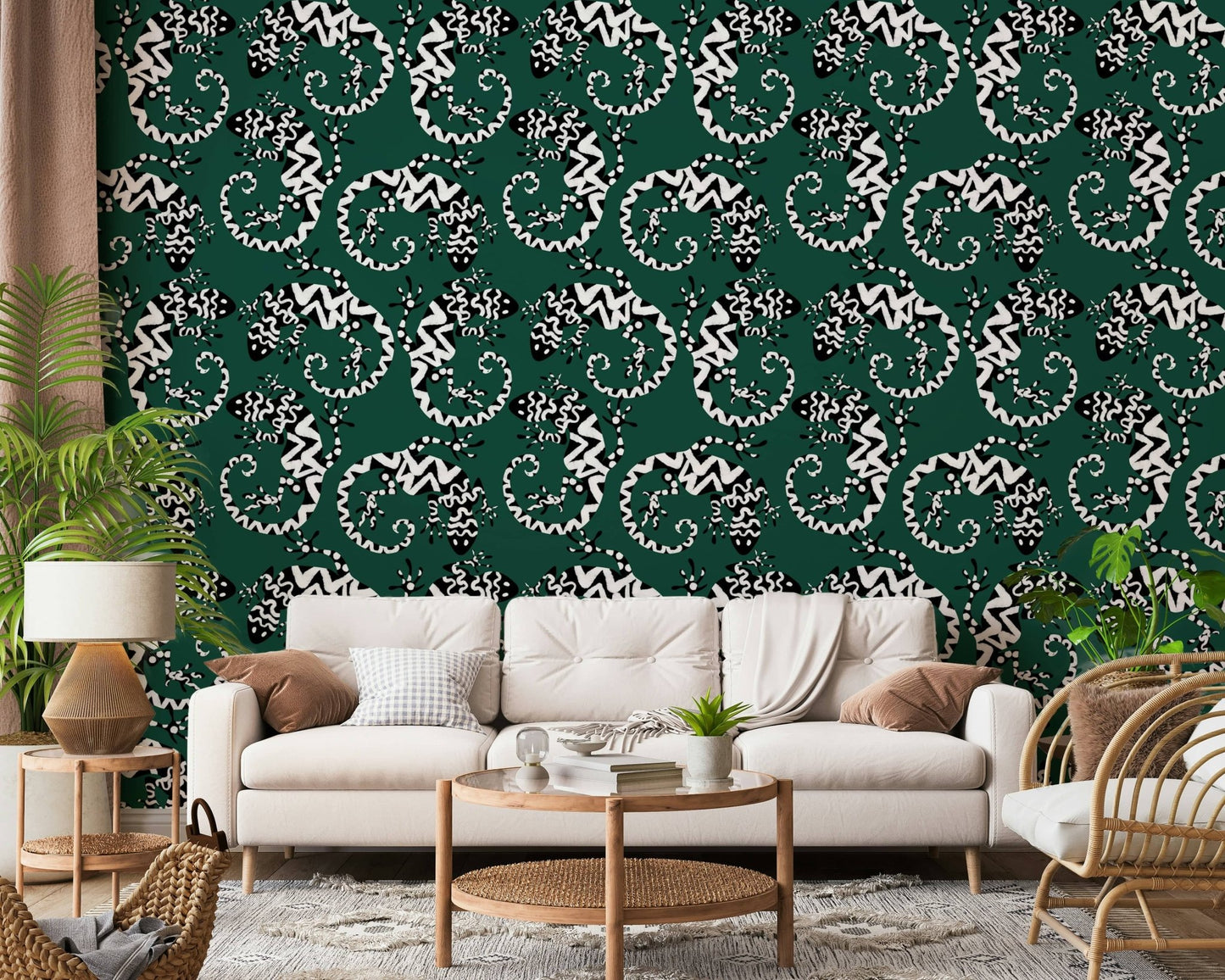 Dining area wall mural with Gecko Groove design and contemporary furniture.