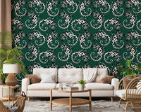 Dining area wall mural with Gecko Groove design and contemporary furniture.