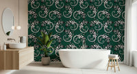 Neutral toned Gecko Groove wallpaper in a bright and airy lounge.