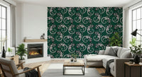 Bedroom feature wall featuring Gecko Groove wallpaper for a playful look.