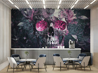Dramatic feature wall with skull and blooms

