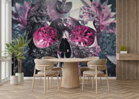 Skull with gemstone textures and blooming flowers